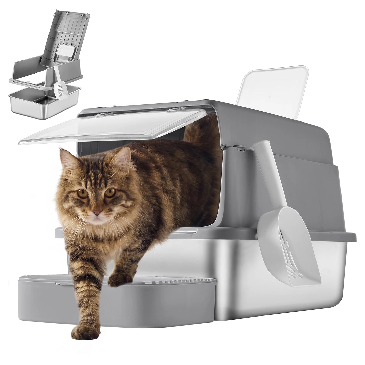 Feandrea Cat Litter Box With Flip Lid 2 Doors Scoop