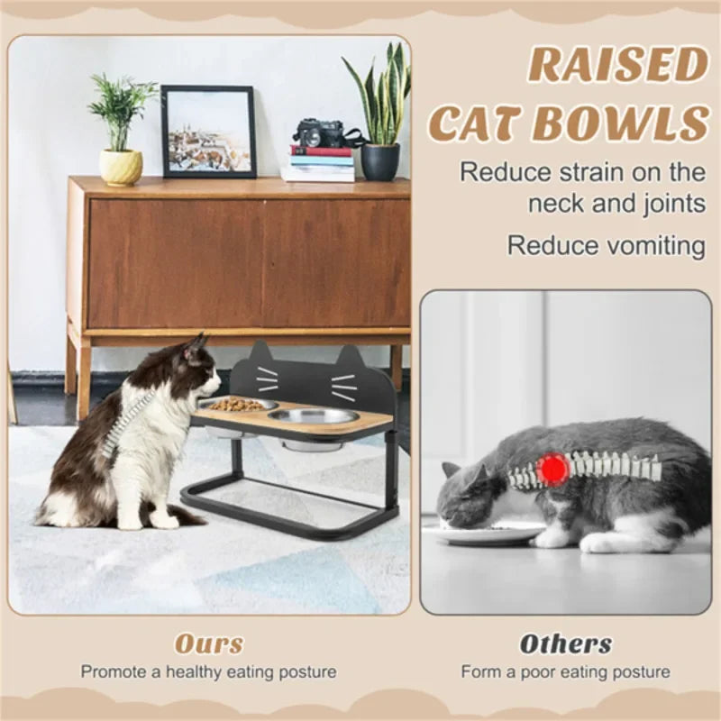 Pet Feeder With Two Stainless Steel Bowls Adjustable Height