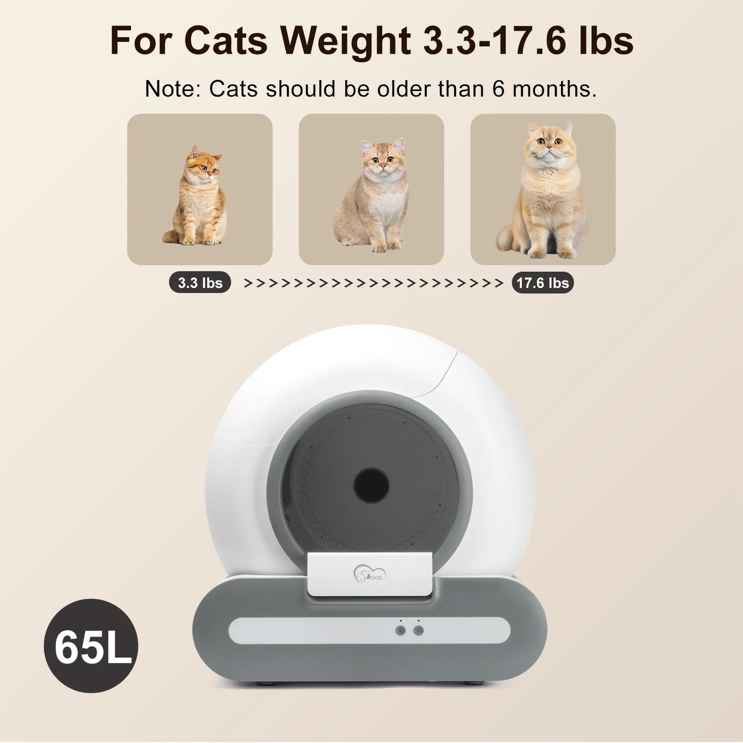 DOEL 65L Self-Cleaning Cat Litter Box With App Control 2.4G WiFi
