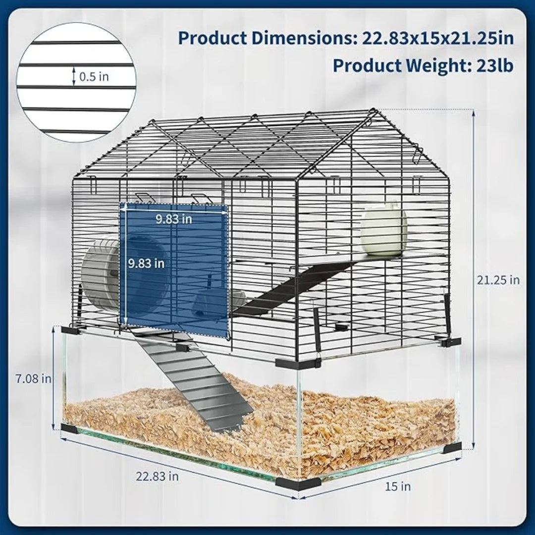 HiMISS 3 Tier Hamster Enclosure With Glass Panels For Pets
