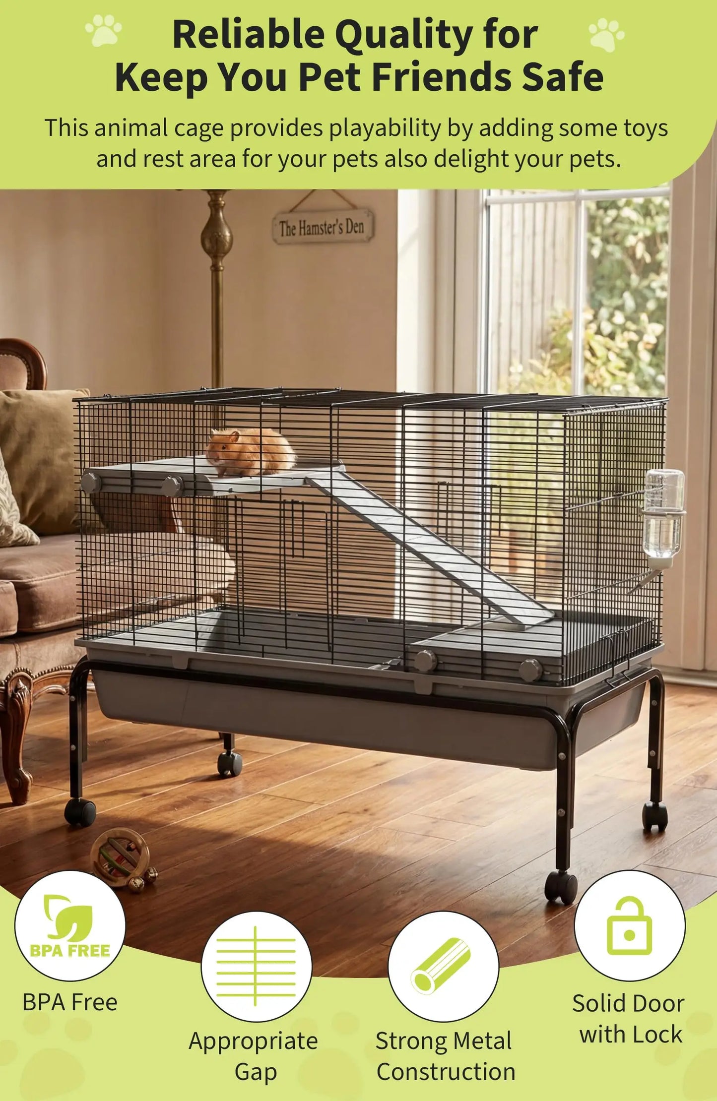 HiMISS Small Animal Cage With Detachable Stand And Ramp