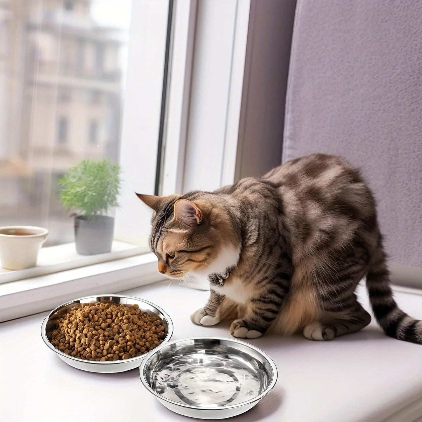 Slip Resistant Stainless Steel Cat Bowl With Anti Tip Base