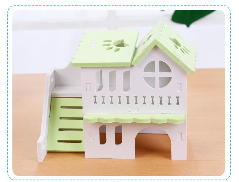 Wooden Hamster Villa Hideout Double Storey Pet House