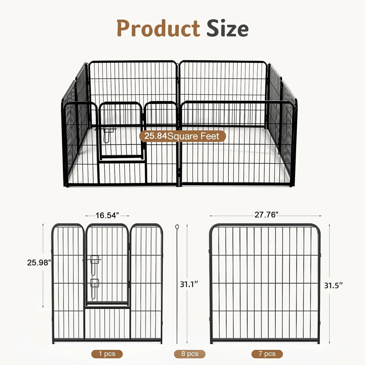 JHK Metal 8 Panel Dog Playpen Foldable Indoor Outdoor Fence