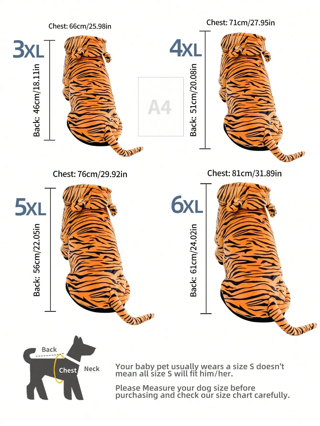 None CN Winter Warmer Dog Costume With Cute Tiger Design