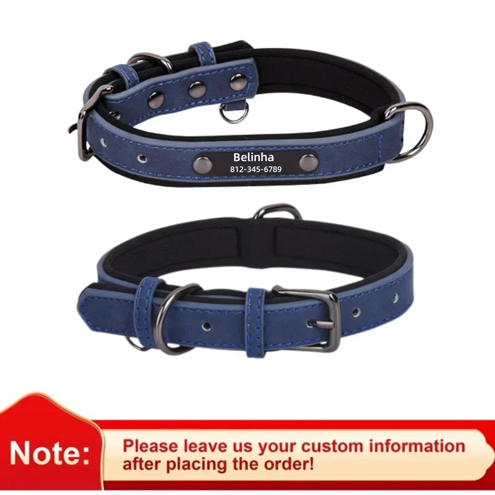 COOYOMOO Personalized Leather ID Nameplate Dog Collar Padded