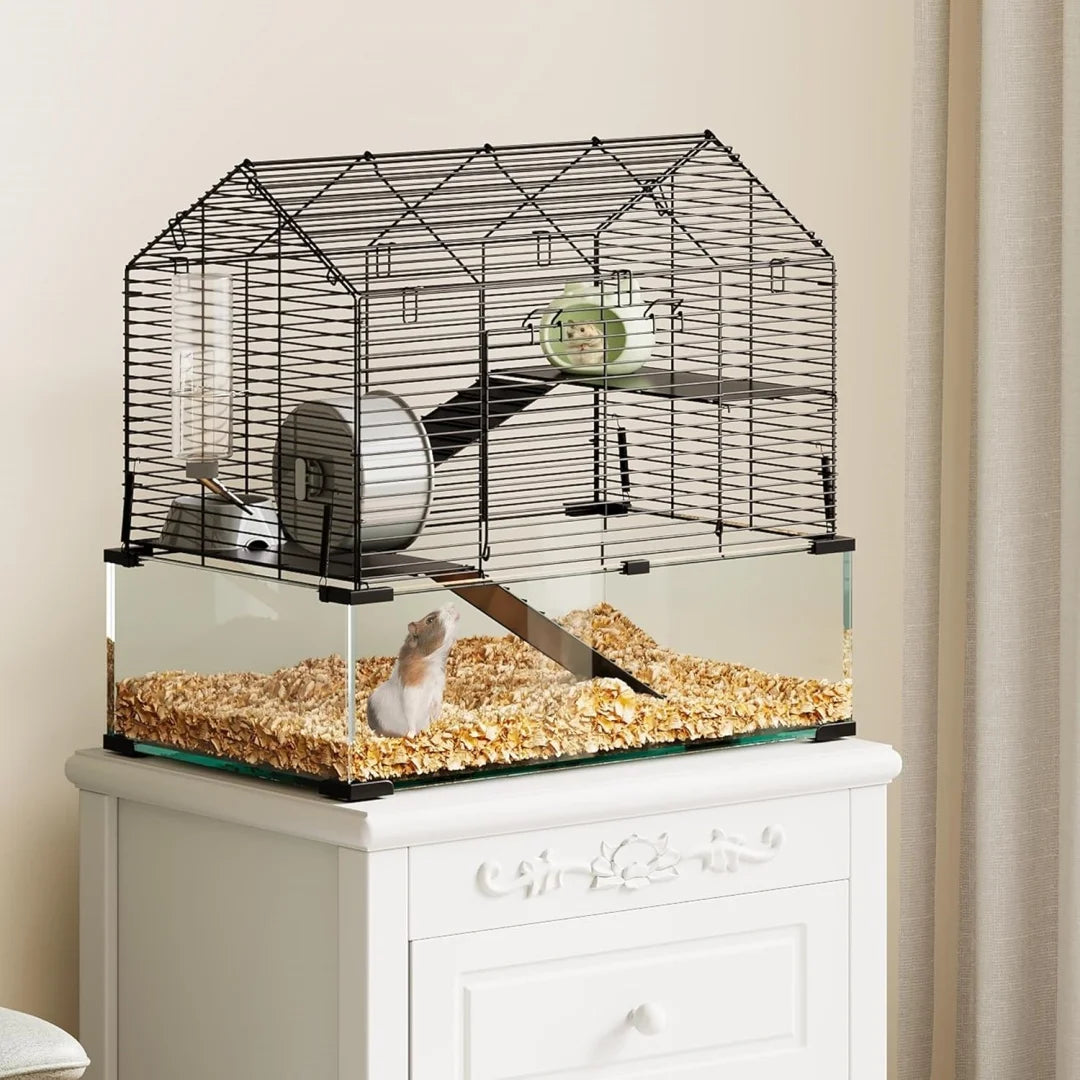 HiMISS 3 Tier Hamster Enclosure With Glass Panels For Pets