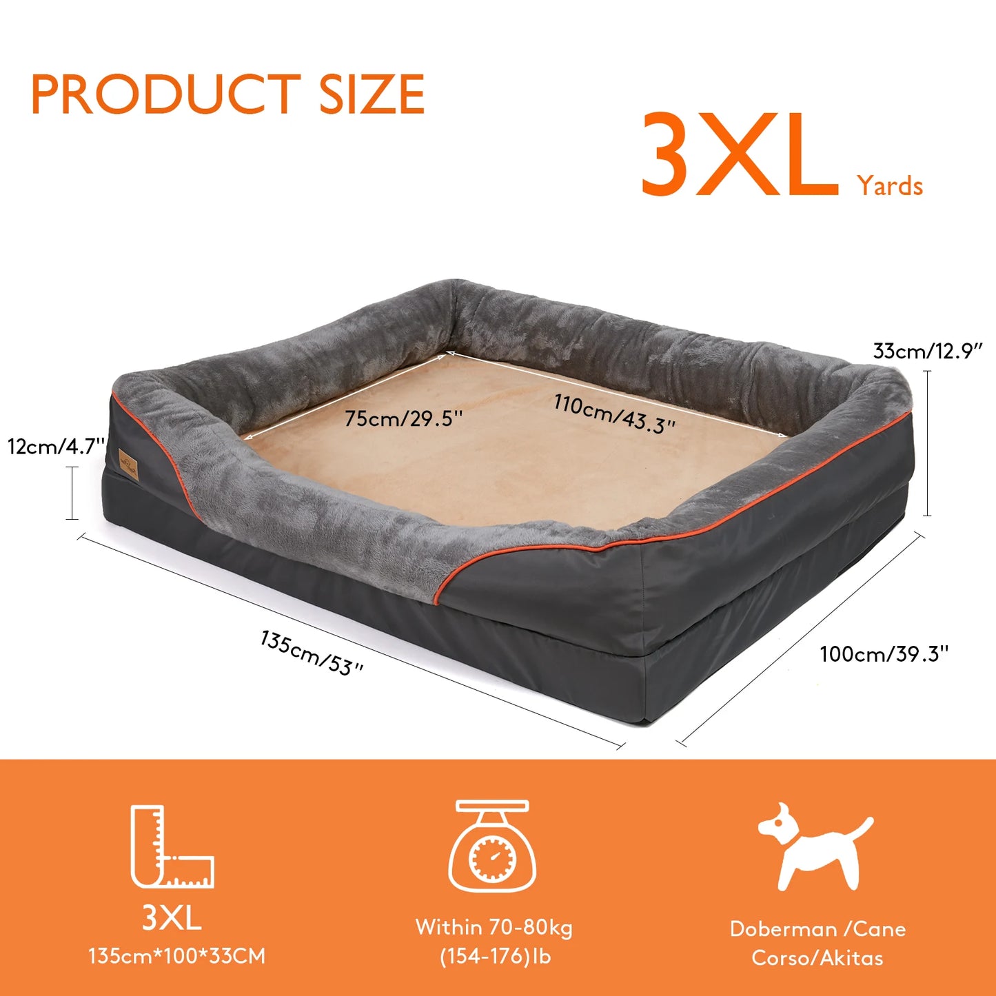 BINGOPAW Large Dog Bed Anti Allergy Warm Washable Removable Cover