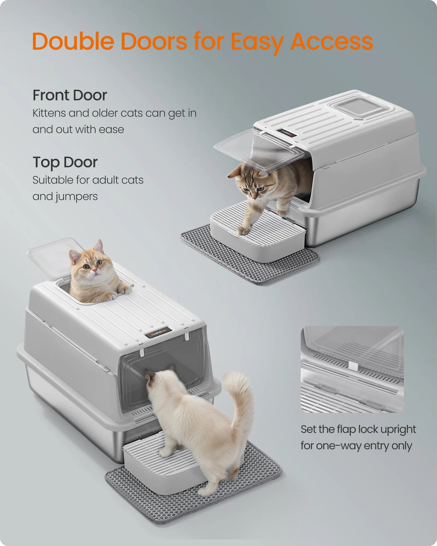 Feandrea Cat Litter Box With Flip Lid 2 Doors Scoop