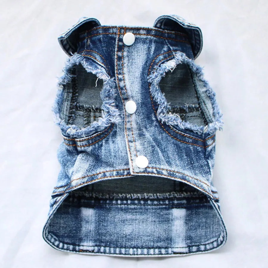 Denim Small Dog Harness Vest With Leash Clip For Spring