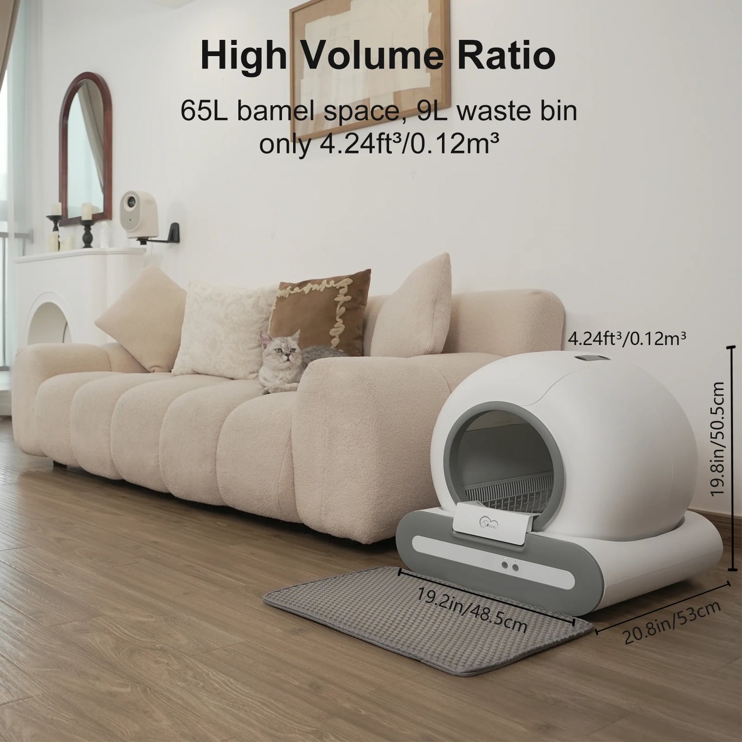 DOEL 65L Self-Cleaning Cat Litter Box With App Control 2.4G WiFi