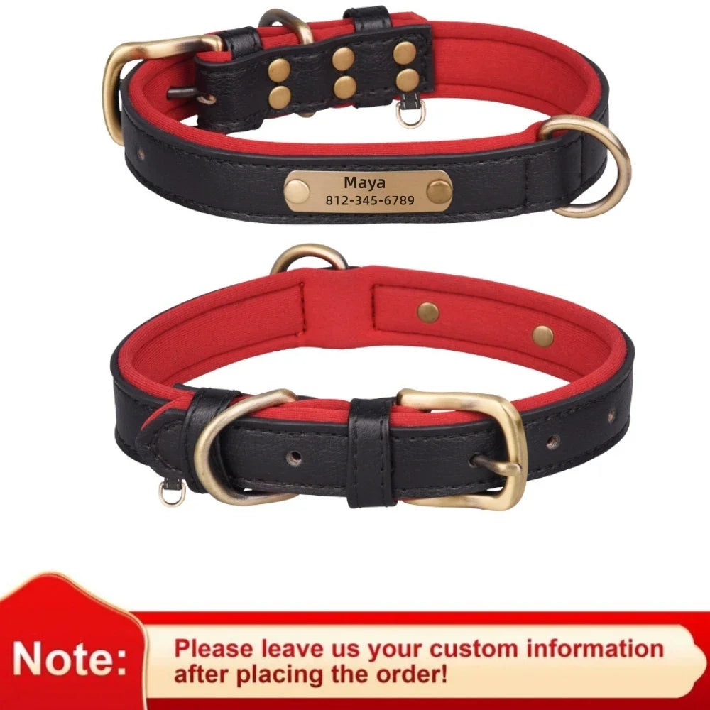 COOYOMOO Personalized Leather ID Nameplate Dog Collar Padded