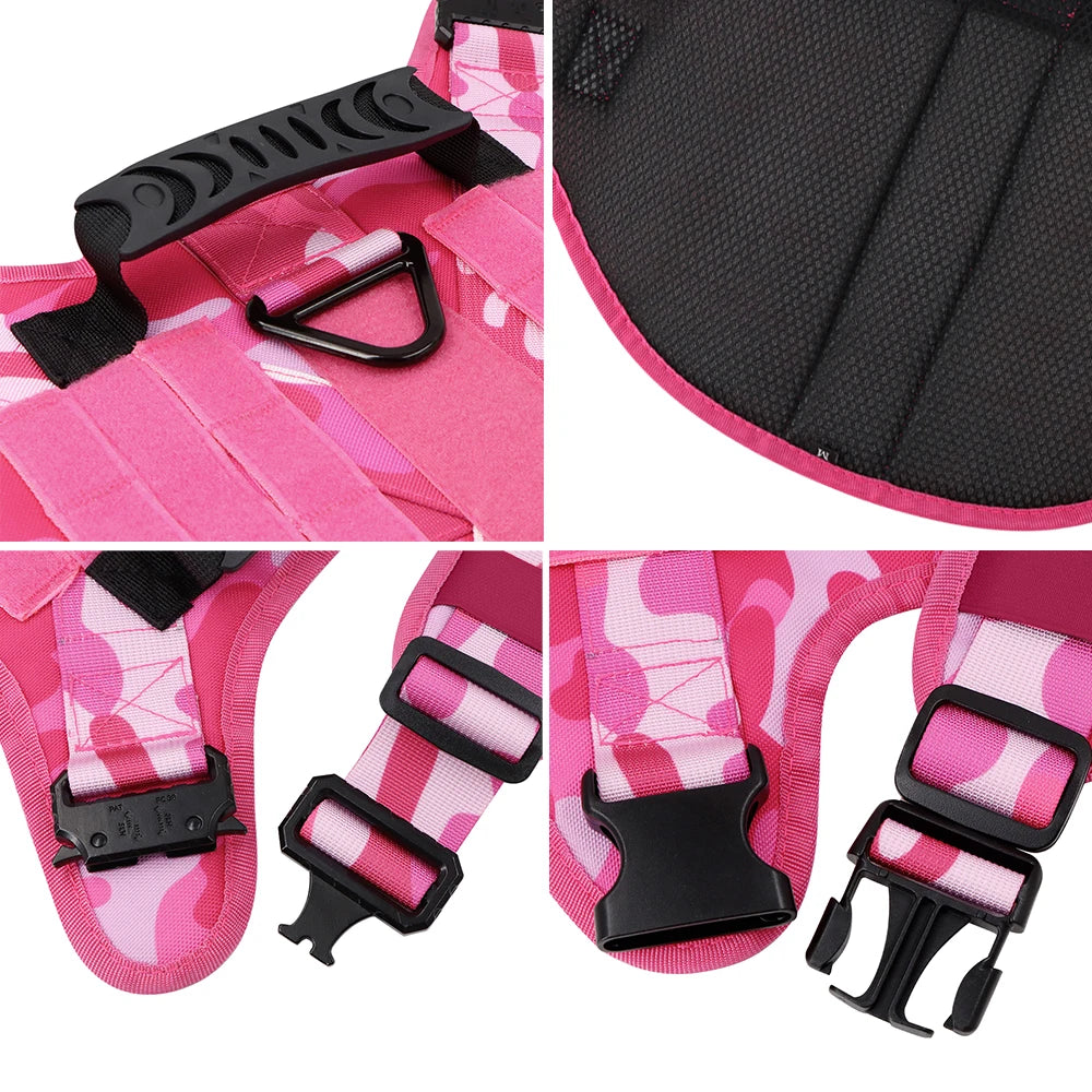 Military Camouflage Nylon Dog Harness With Adjustable Leash