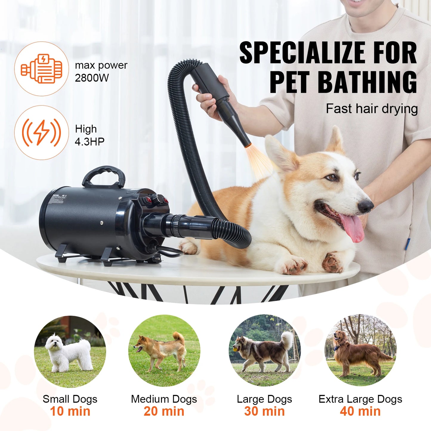 SucceBuy 2000W Dog Grooming Blow Dryer With Adjustable Speed