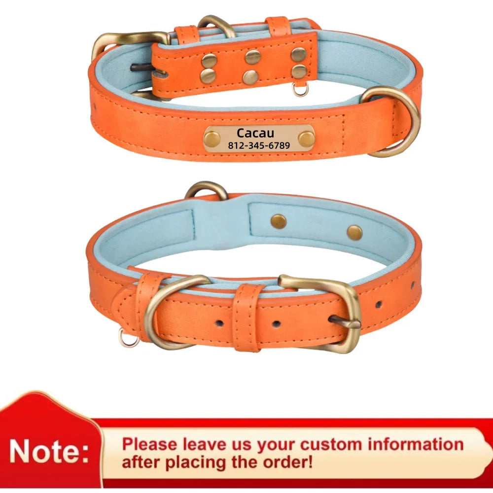 COOYOMOO Personalized Leather ID Nameplate Dog Collar Padded