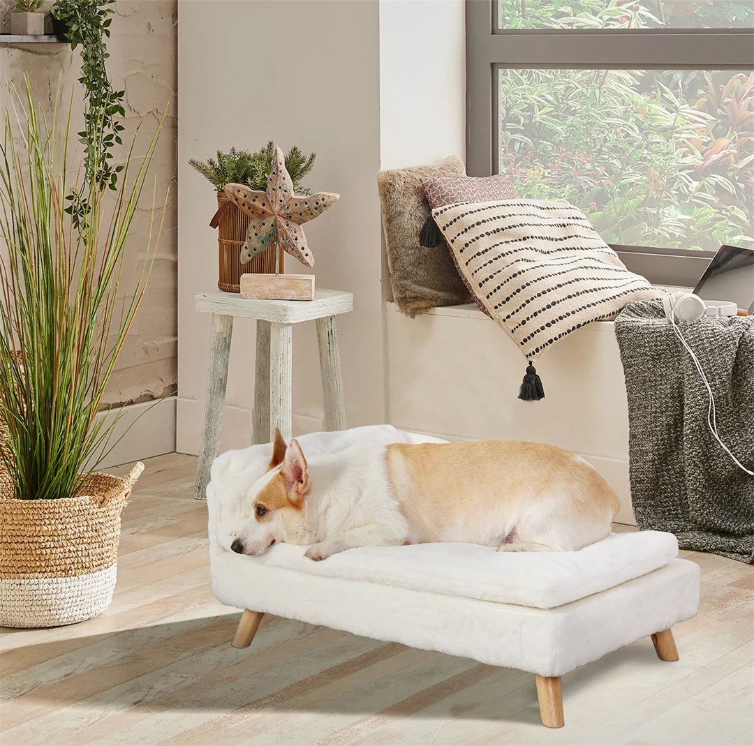 BINGOPAW L-Shape Dog Sofa Bed With Wooden Legs For Pets