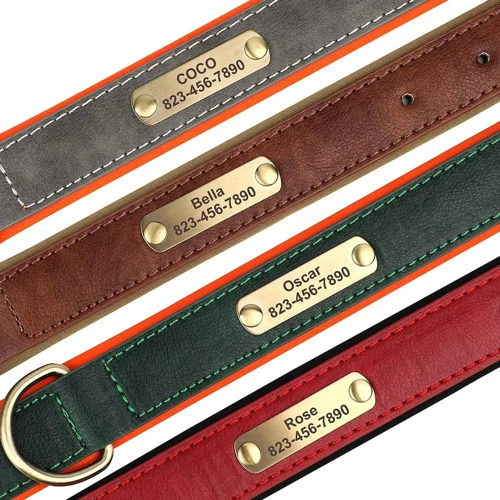 COOYOMOO Personalized Leather ID Nameplate Dog Collar Padded