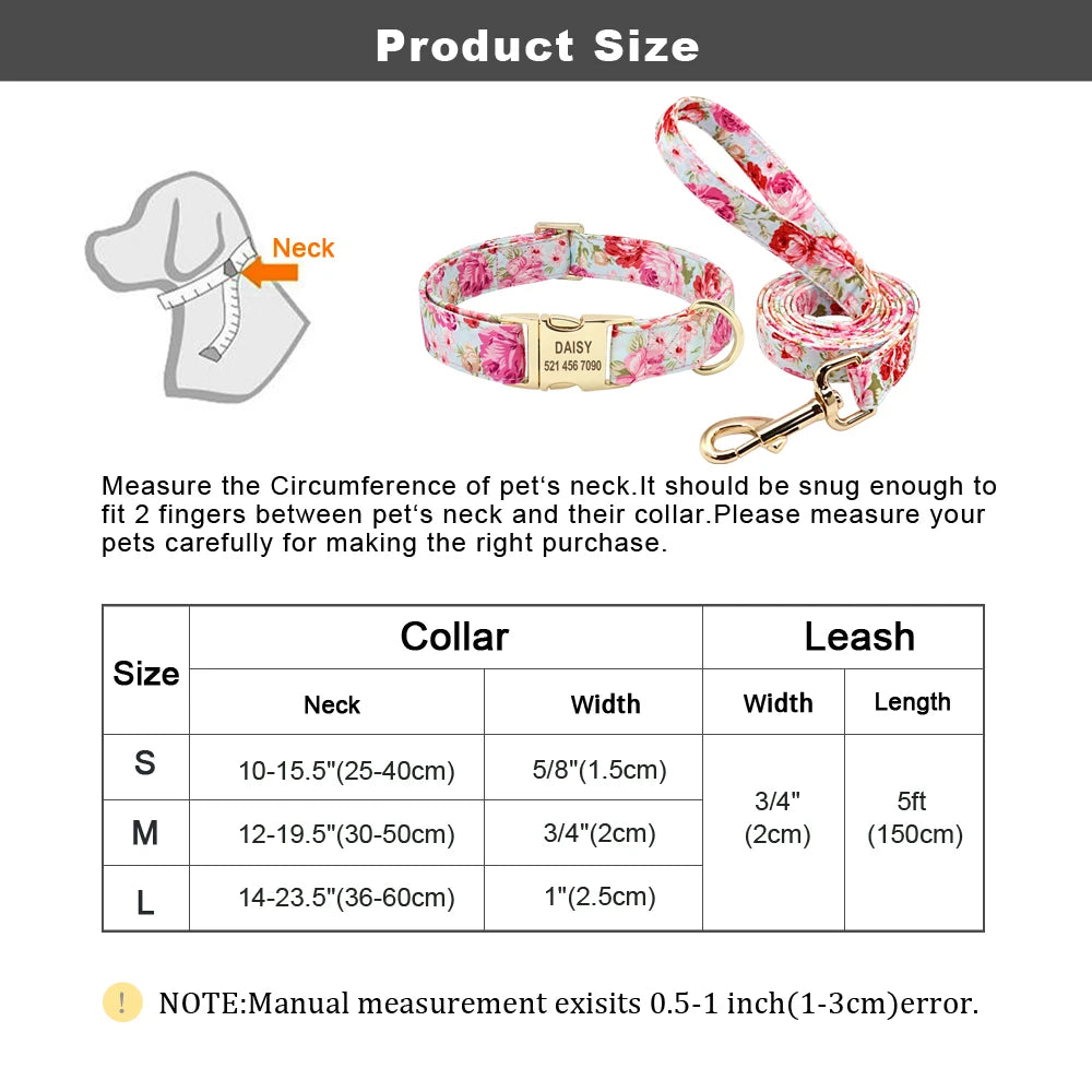 Personalized Nylon Dog Collar And Leash Set With Free Nameplate