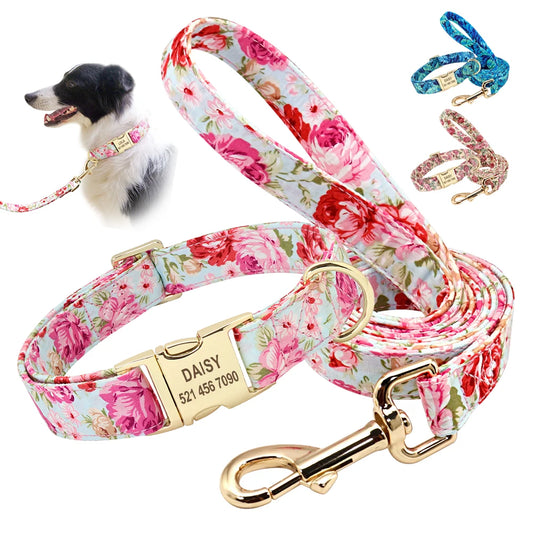 Personalized Nylon Dog Collar And Leash Set With Free Nameplate