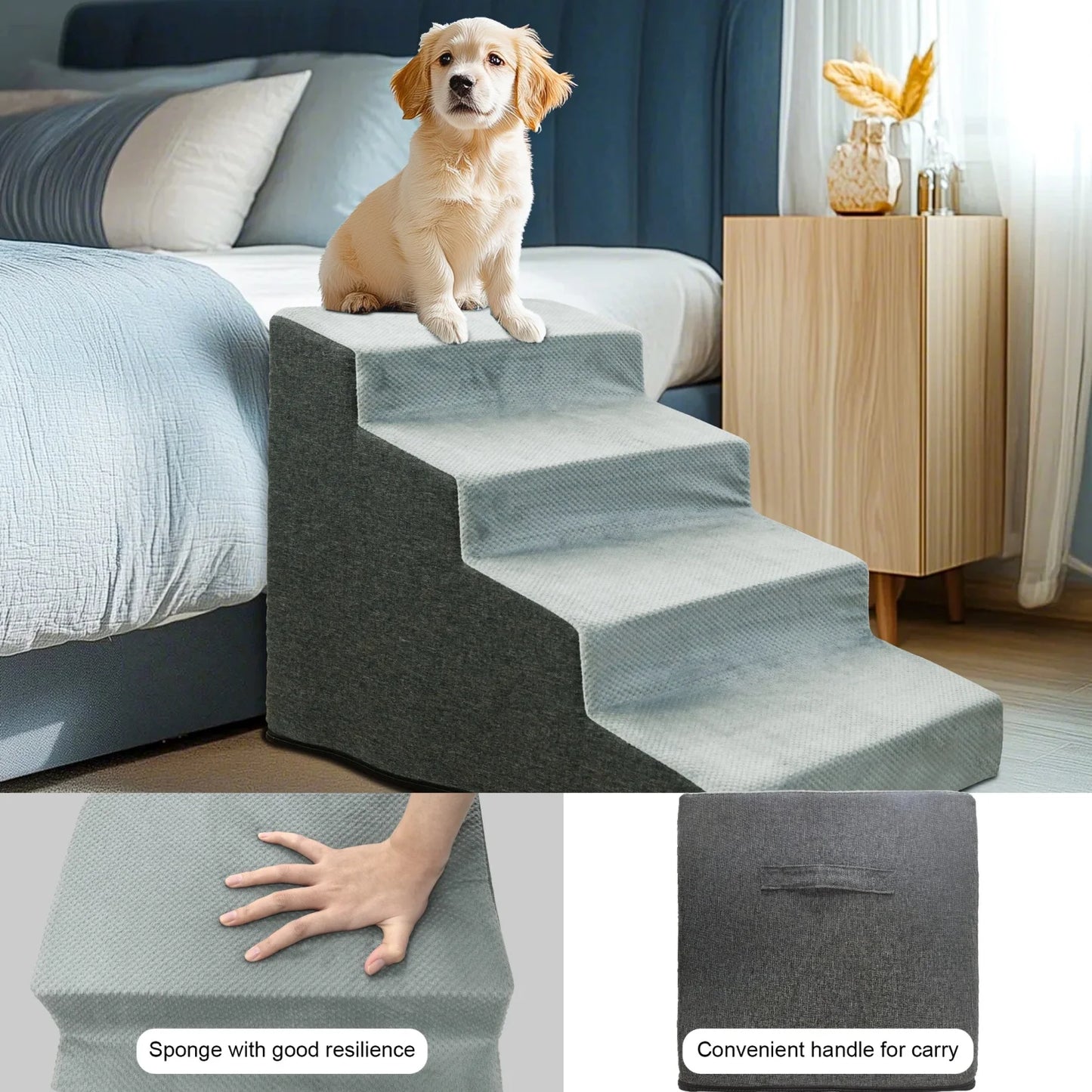 3/4 Step Dog Stairs With Washable Cover Non Slip Steps