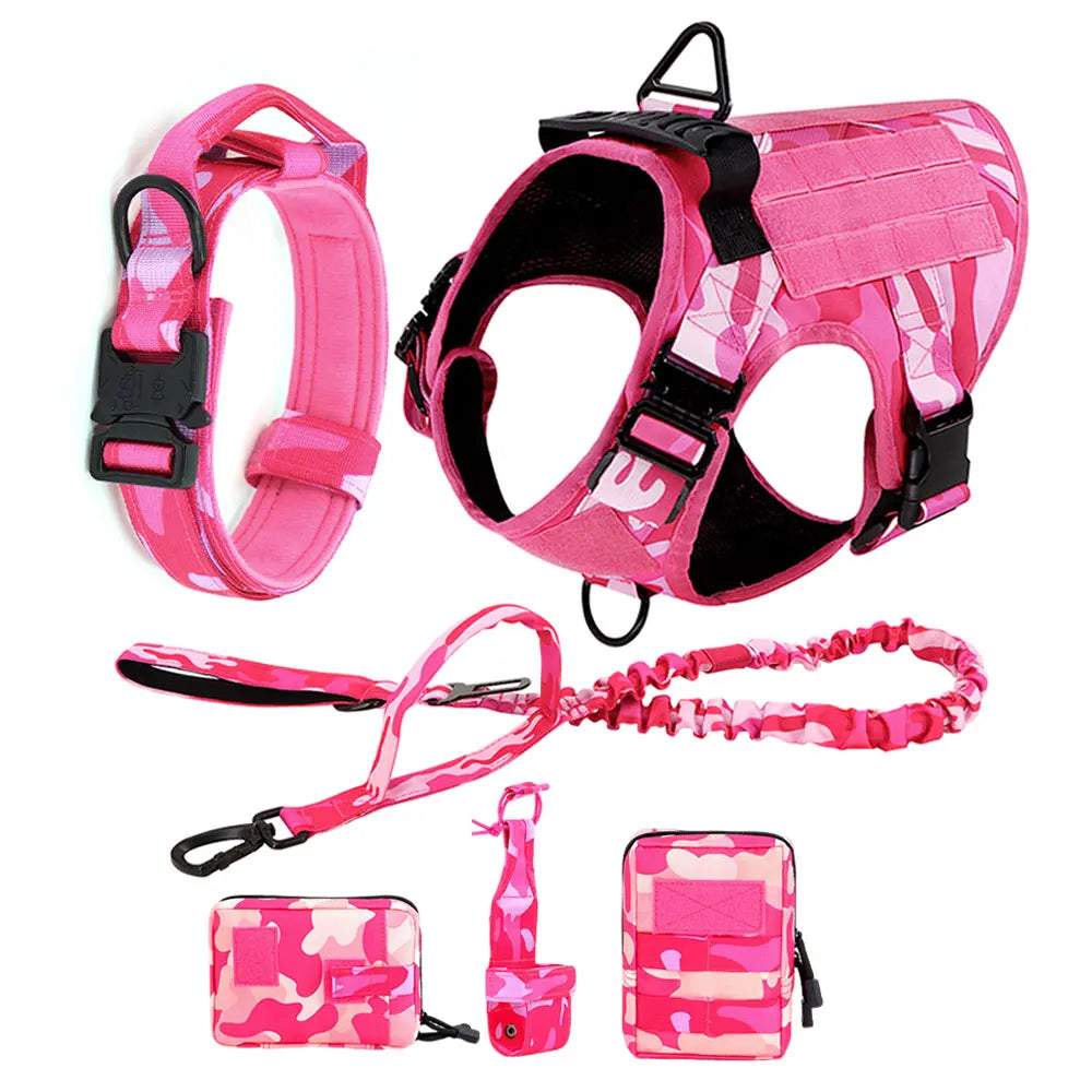 Military Camouflage Nylon Dog Harness With Adjustable Leash