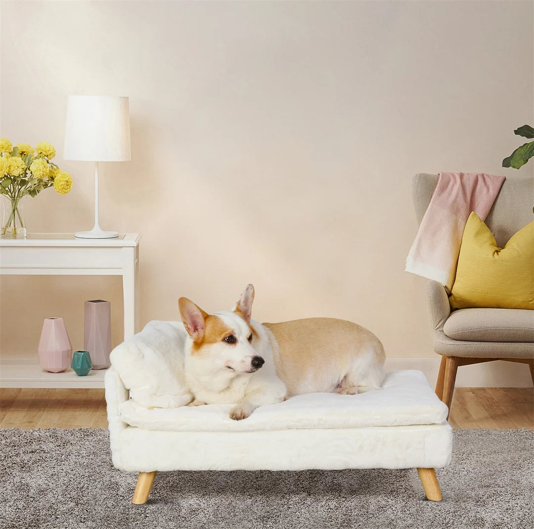 BINGOPAW L-Shape Dog Sofa Bed With Wooden Legs For Pets