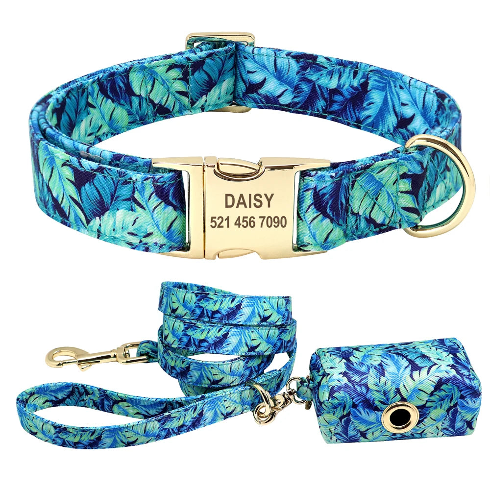 Personalized Nylon Dog Collar And Leash Set With Free Nameplate