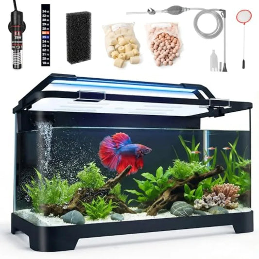 Betta Fish Tank With Back Filter Adjustable Pump Heater Thermometer