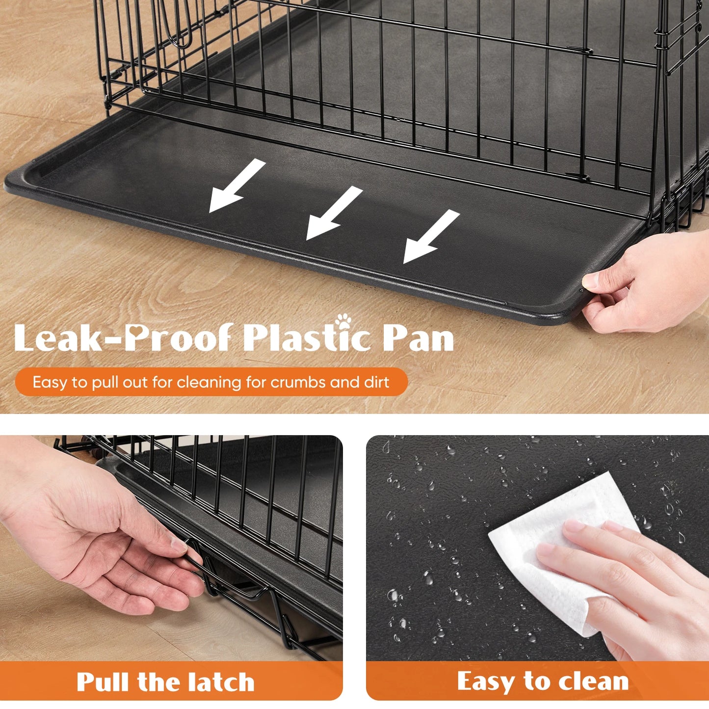 JHK Double Door Metal Wire Dog Cage With Leakproof Pan