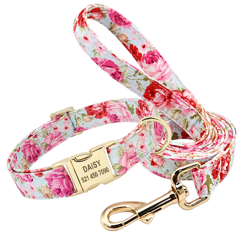 Personalized Nylon Dog Collar And Leash Set With Free Nameplate