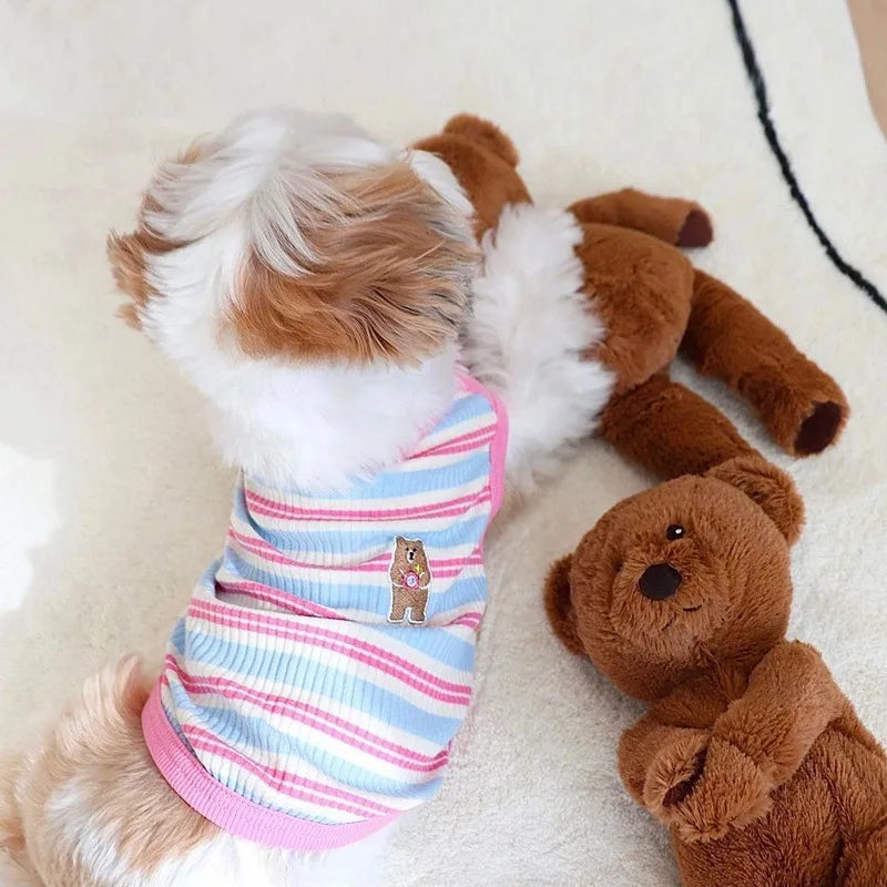 Summer Cotton Bear Print Dog Shirt Vest For Small Dogs