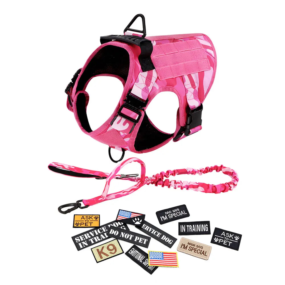 Military Camouflage Nylon Dog Harness With Adjustable Leash