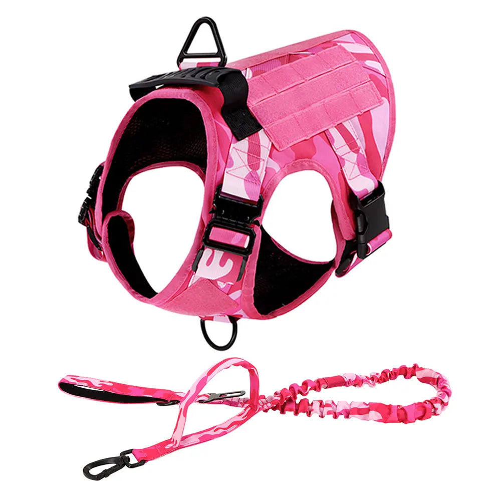 Military Camouflage Nylon Dog Harness With Adjustable Leash