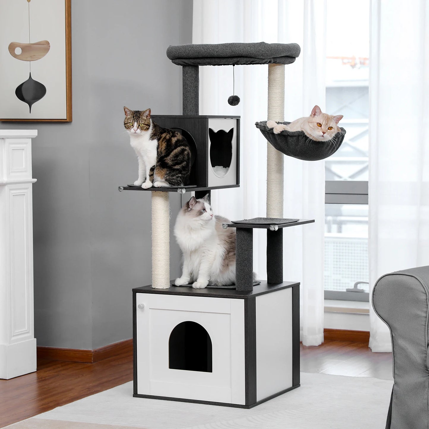 PAWZ Road Cat Tree Litter Box Enclosure And Storage Cabinet
