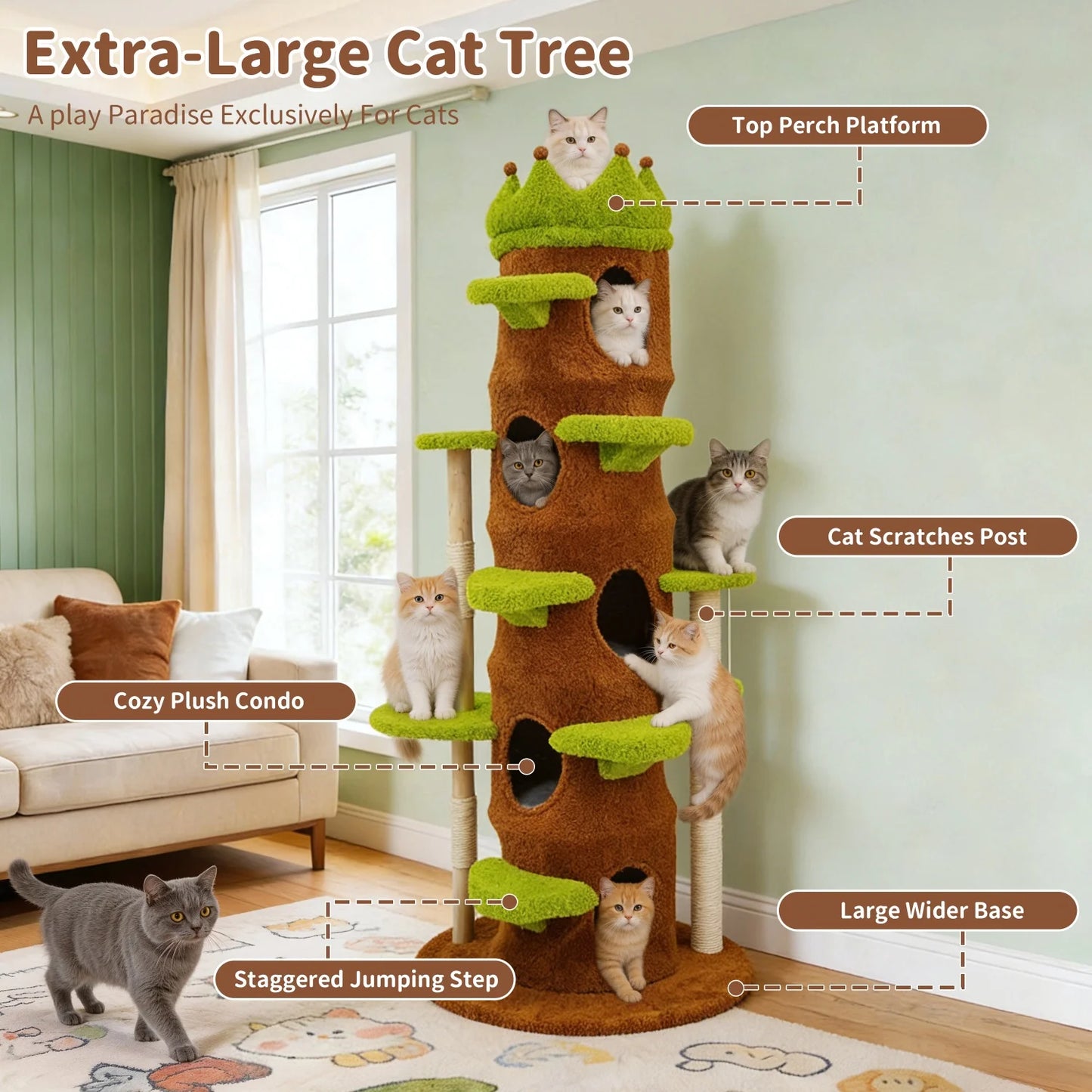 Bingopaw Heavy Duty Cat Tree Five Tier Tower Plush Cave