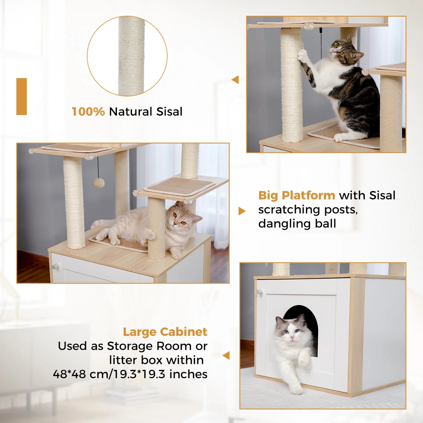 PAWZ Road Cat Tree Litter Box Enclosure And Storage Cabinet