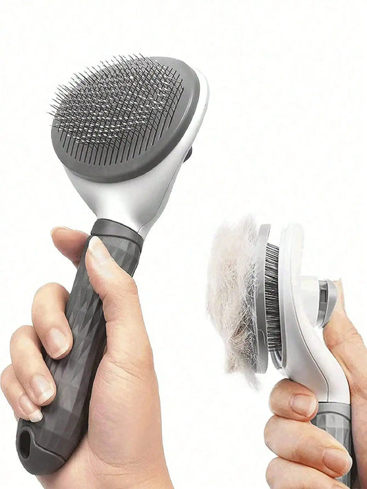 Pet Grooming Brush With Automatic Cleaning For Dogs And Cats