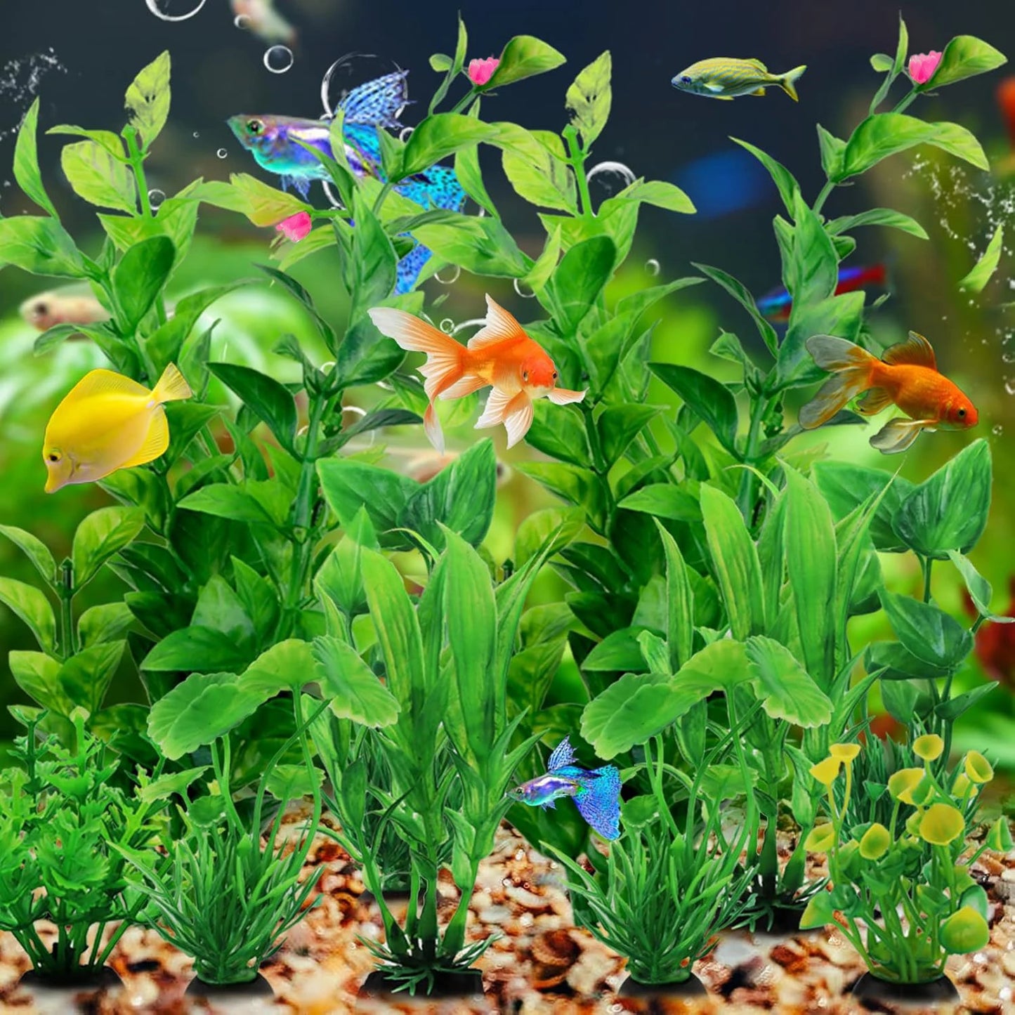 Aquarium Plastic Plant Decor Set For Fish Tanks 10 Piece