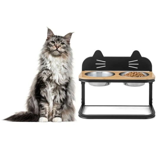 Pet Feeder With Two Stainless Steel Bowls Adjustable Height