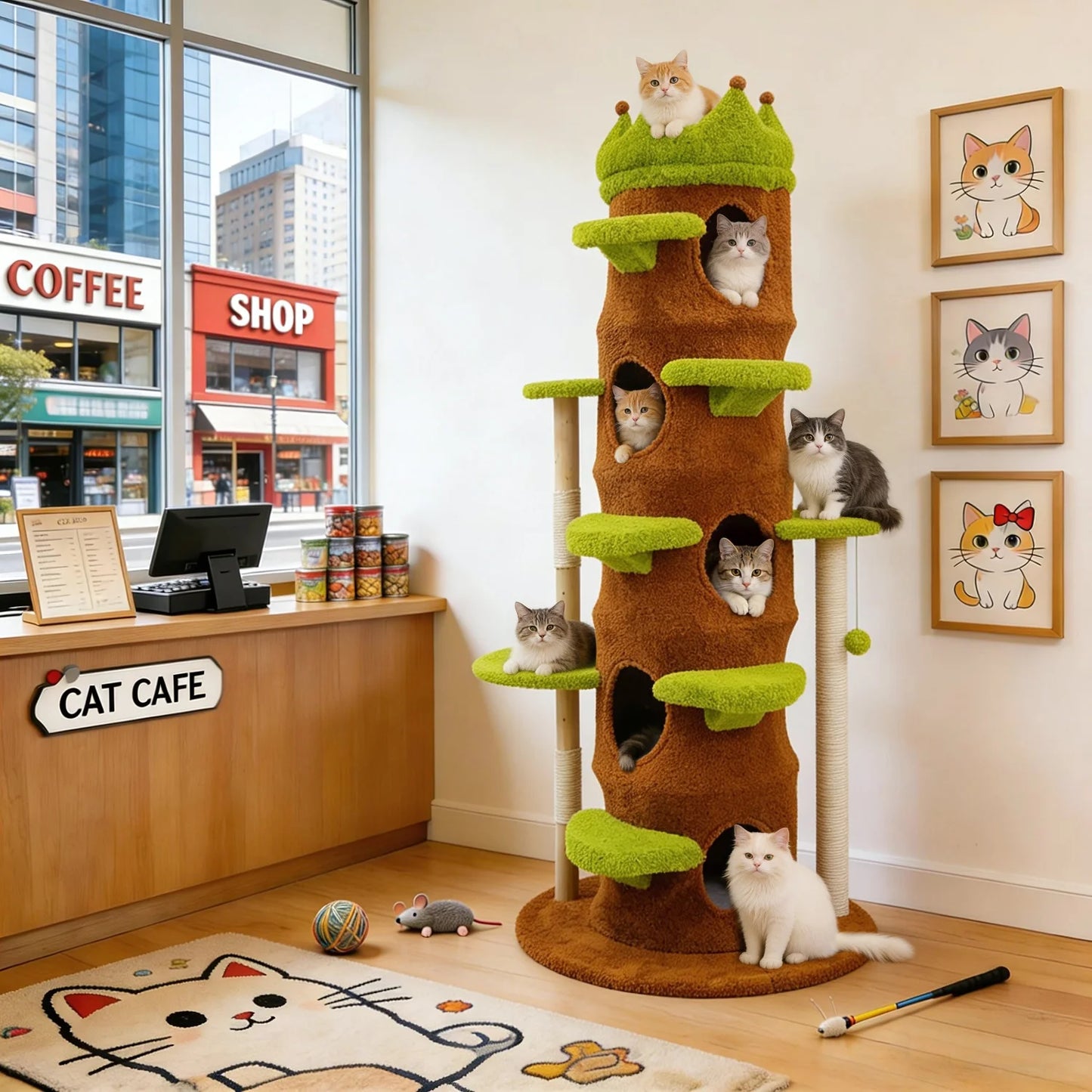 Bingopaw Heavy Duty Cat Tree Five Tier Tower Plush Cave