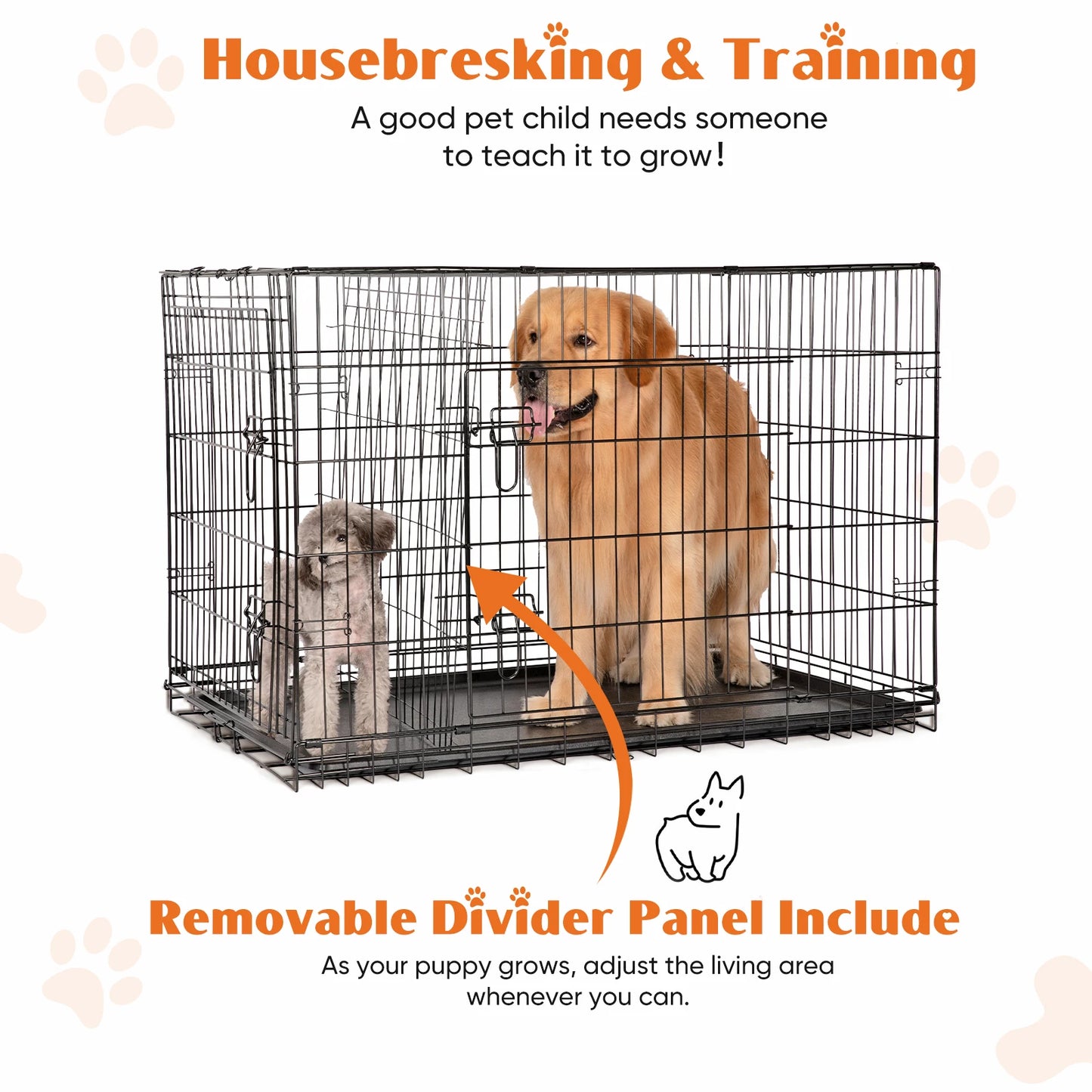 JHK Double Door Metal Wire Dog Cage With Leakproof Pan