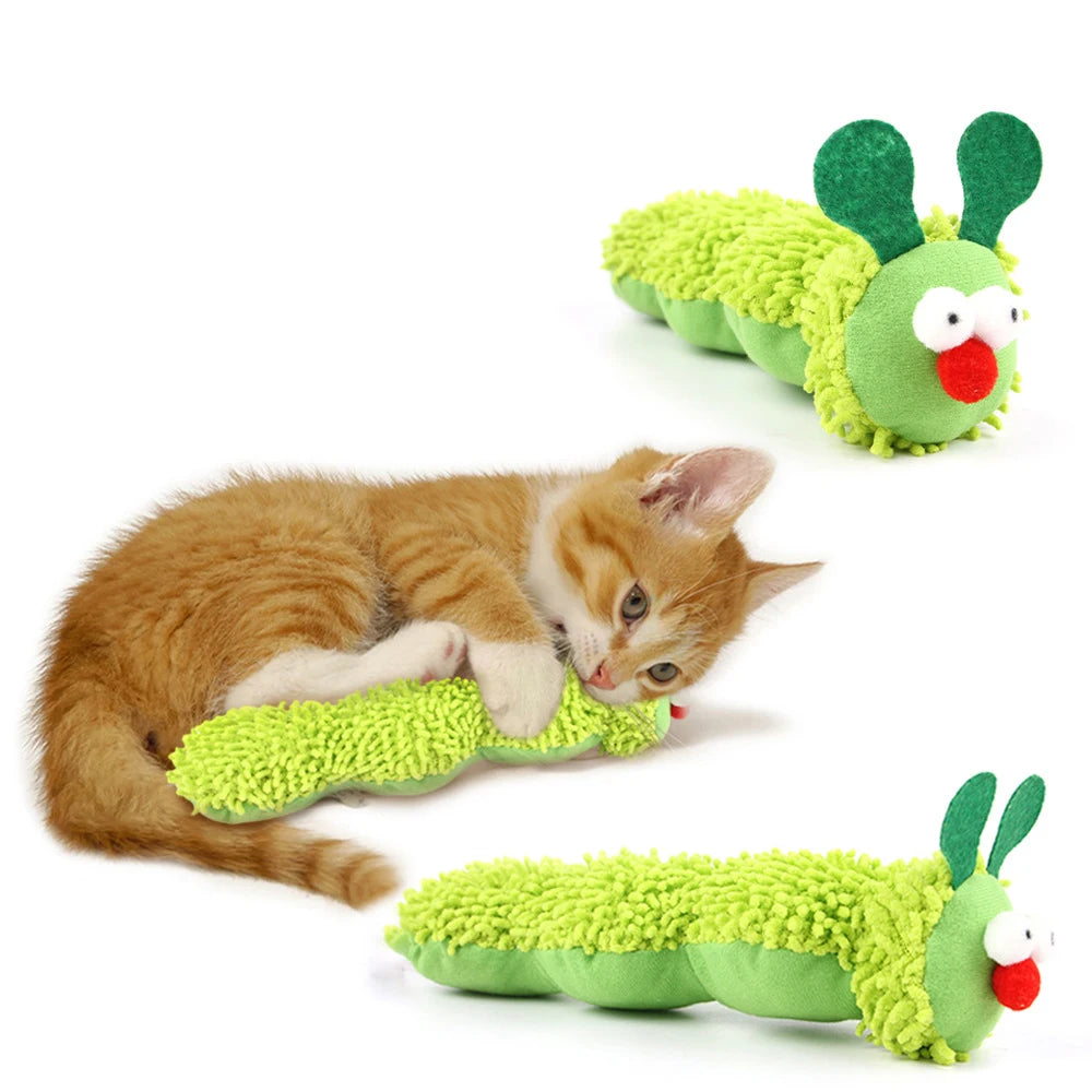 Caterpillar Cat Chew Toy Plush Nylon Teaser With Catnip Silvervine