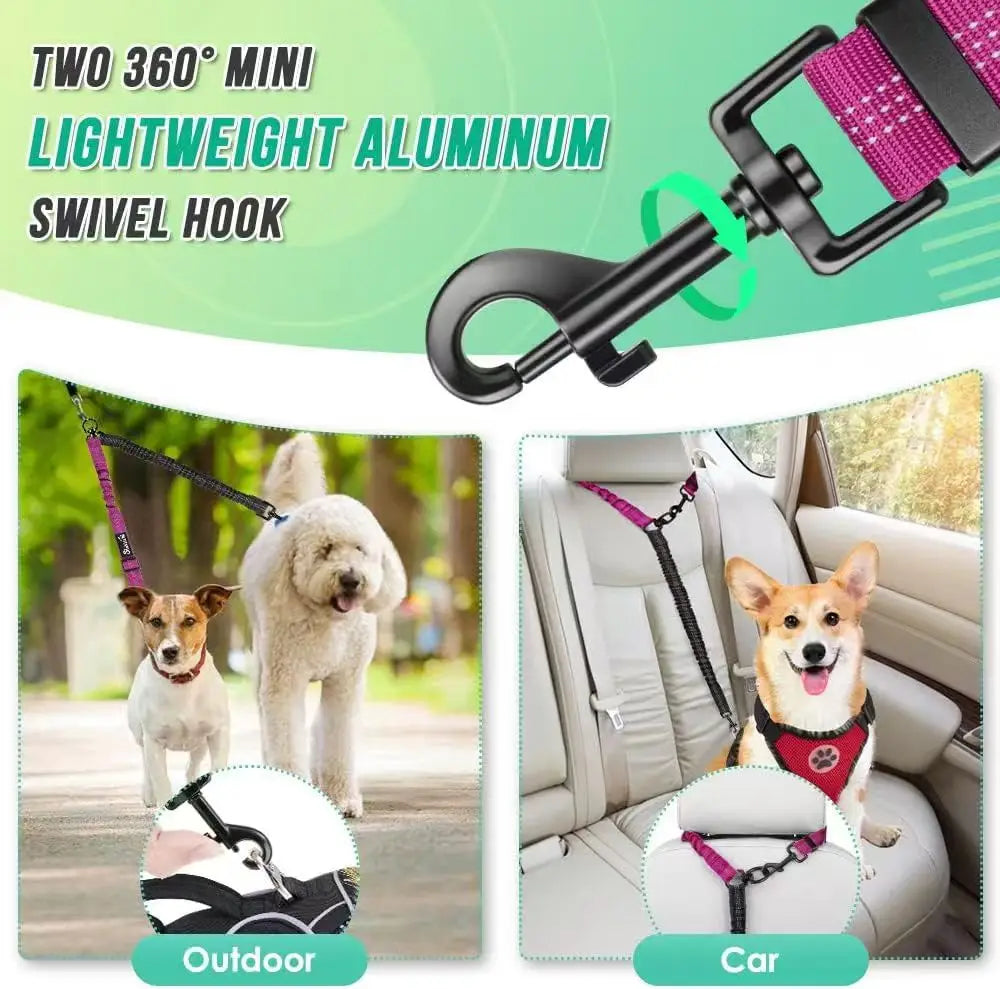 Dual Dog Leash Attachment With Shock Absorbing Bungee Adjustable
