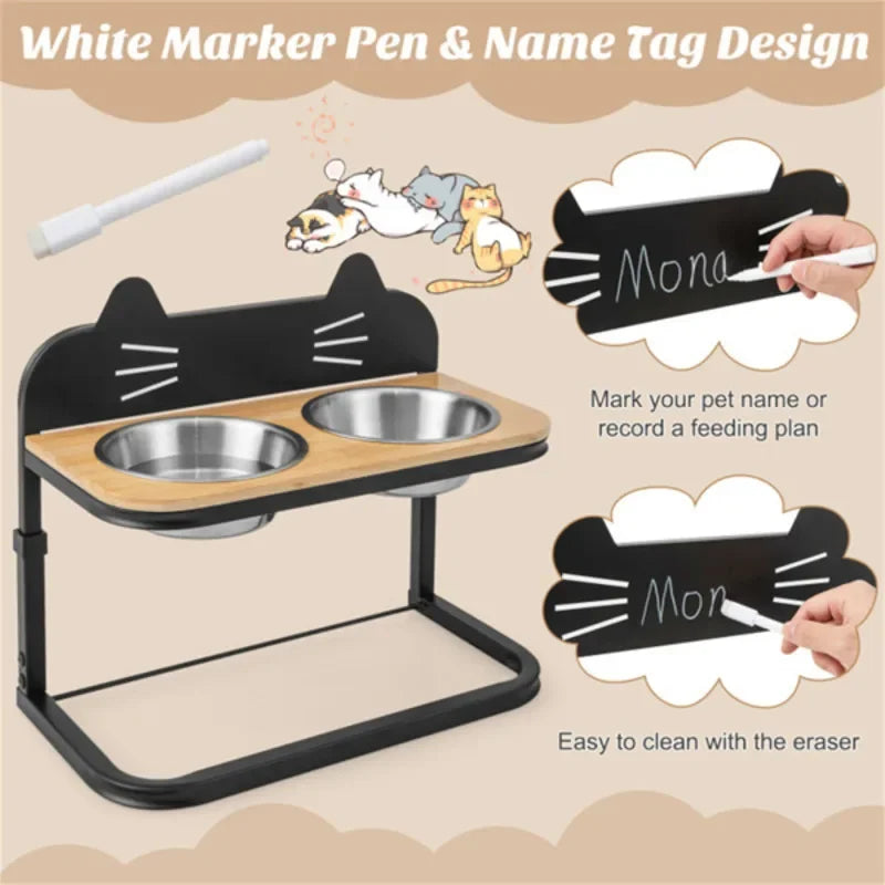 Pet Feeder With Two Stainless Steel Bowls Adjustable Height