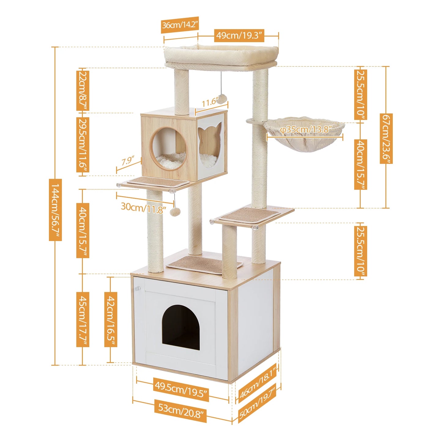 PAWZ Road Cat Tree Litter Box Enclosure And Storage Cabinet