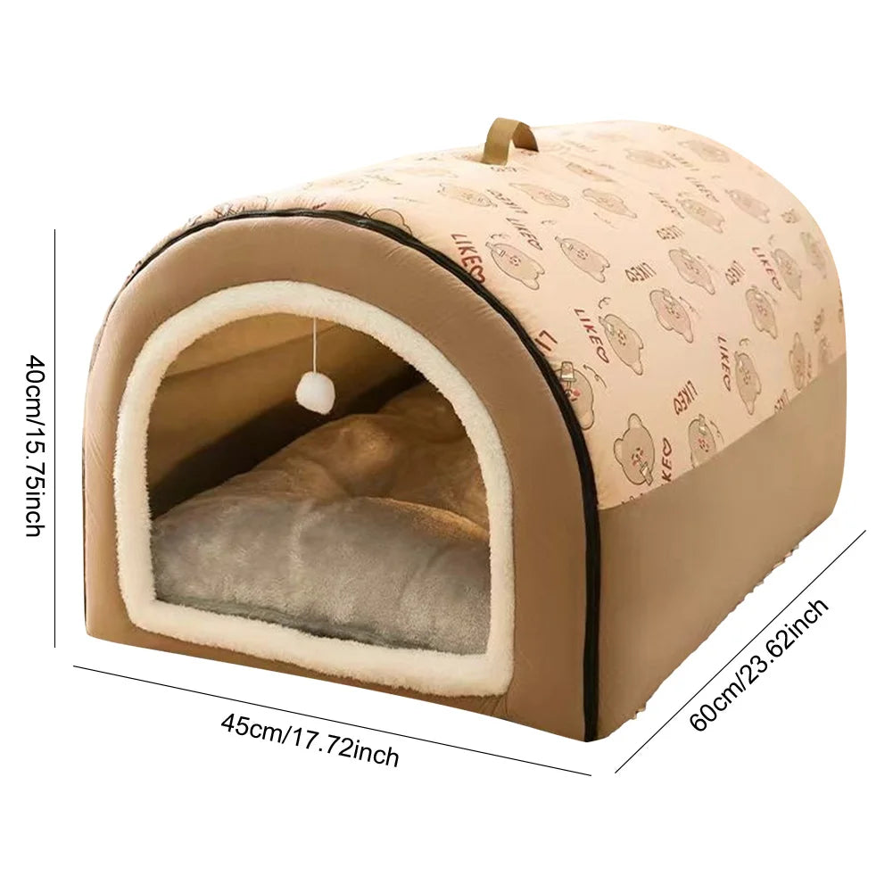 Detachable Warm Winter Dog Kennel With Washable Plush Mat