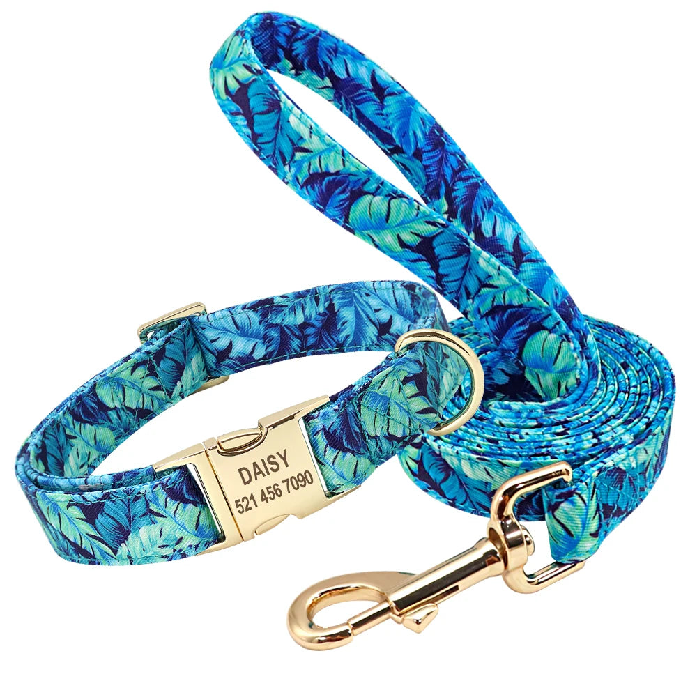 Personalized Nylon Dog Collar And Leash Set With Free Nameplate