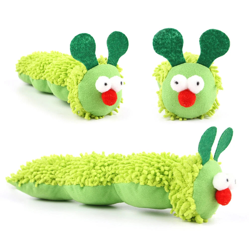 Caterpillar Cat Chew Toy Plush Nylon Teaser With Catnip Silvervine