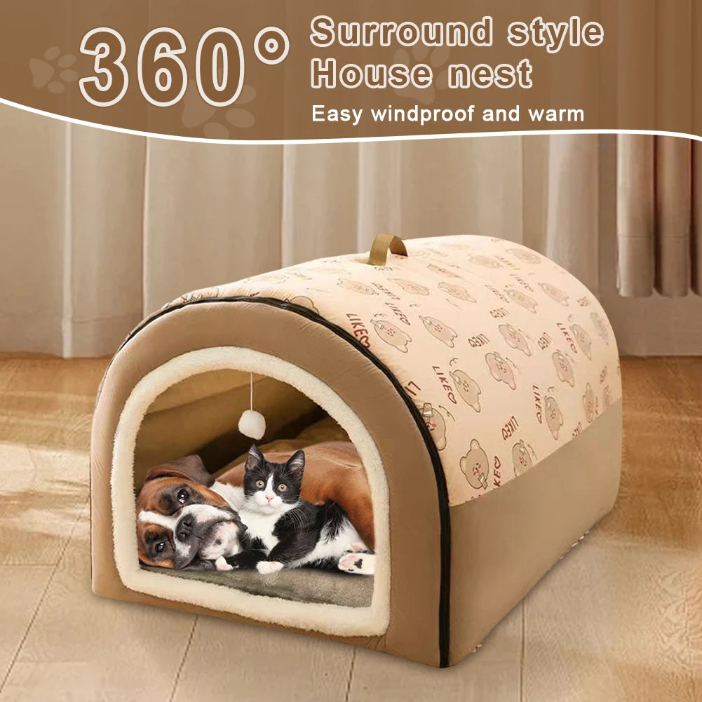 Detachable Warm Winter Dog Kennel With Washable Plush Mat