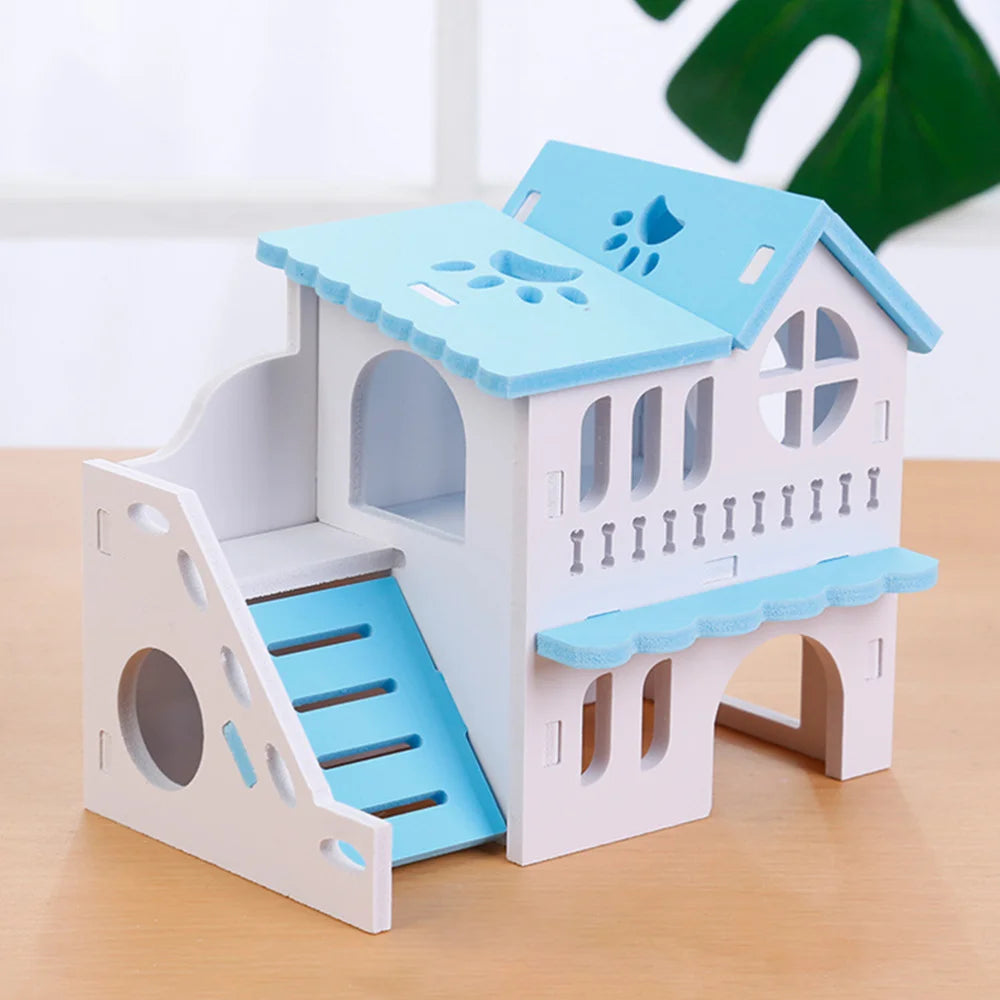 Wooden Hamster Villa Hideout Double Storey Pet House